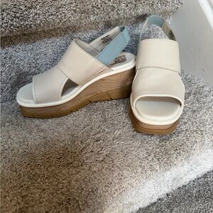 Sorel Cream and Tan Wedge Sandals